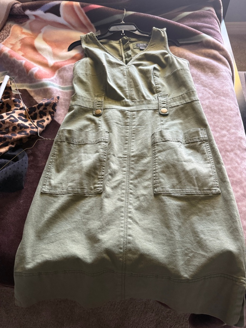 Anthropologie Olive Green Sleeveless Utility Midi Dress, No belt - Picture 7 of 7